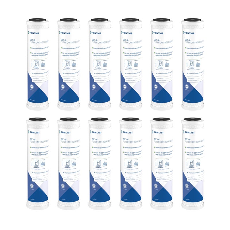 Pentair Pentek CBC10 Carbon Water Filter 10Inch Under Sink Carbon Block Replacement Cartridge with Bonded Powdered Activated Carbon PAC Filter 10 x 25 05 Micron Pack of 12