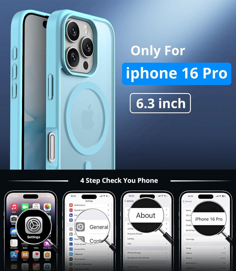 حافظة مغناطيسية لـ iPhone 16 Pro مع زجاج واقي واحد، متوافقة مع Magsafe، حماية من السقوط وفق المعايير العسكرية، ظهر غير لامع شفاف، حافظة هاتف مقاومة للصدمات لـ iPhone 16 Pro - Image 4