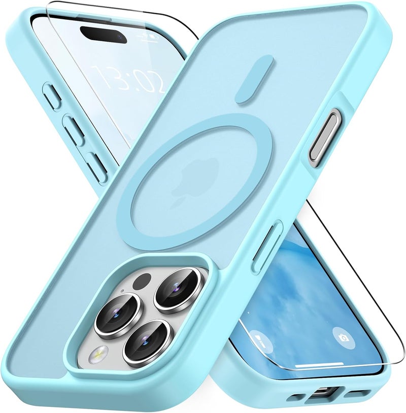 حافظة مغناطيسية لـ iPhone 16 Pro مع زجاج واقي واحد، متوافقة مع Magsafe، حماية من السقوط وفق المعايير العسكرية، ظهر غير لامع شفاف، حافظة هاتف مقاومة للصدمات لـ iPhone 16 Pro - Image 1