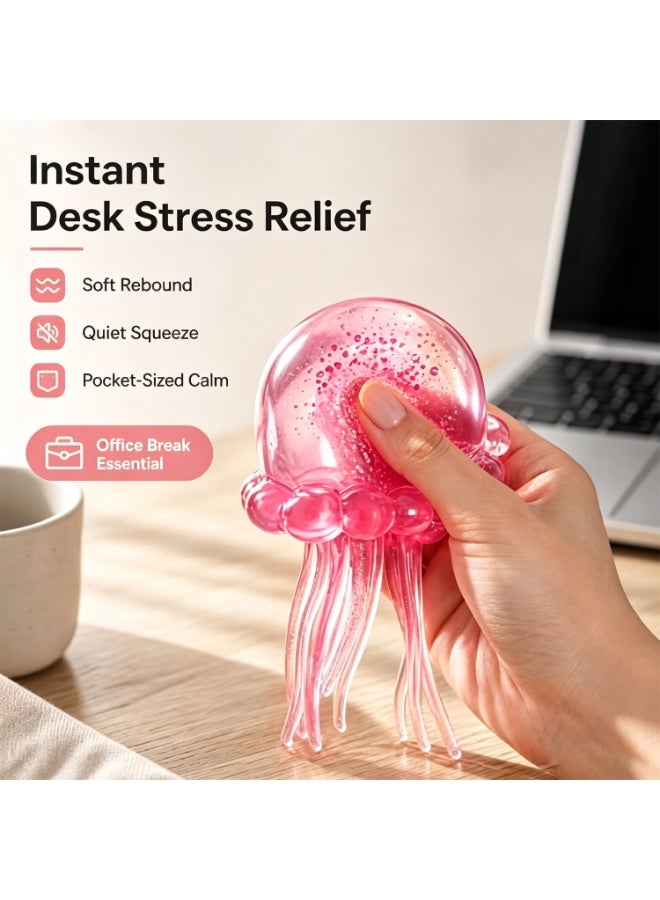 Glitter Jellyfish Squishy Toy | Slow Rising Stress Relief Fidget Toy for Kids Adults 3+/pink - Image 3