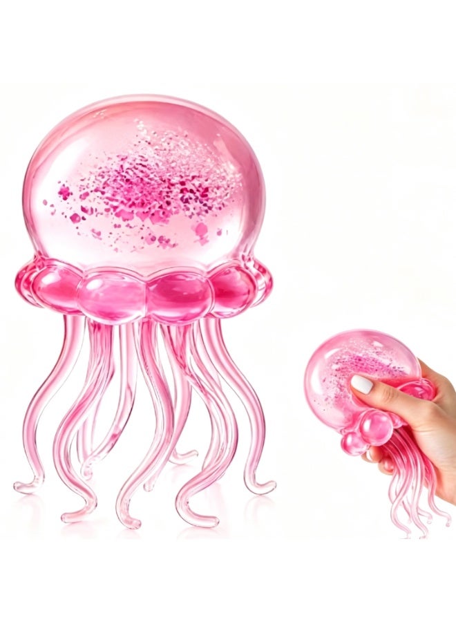 Glitter Jellyfish Squishy Toy | Slow Rising Stress Relief Fidget Toy for Kids Adults 3+/pink - Image 1