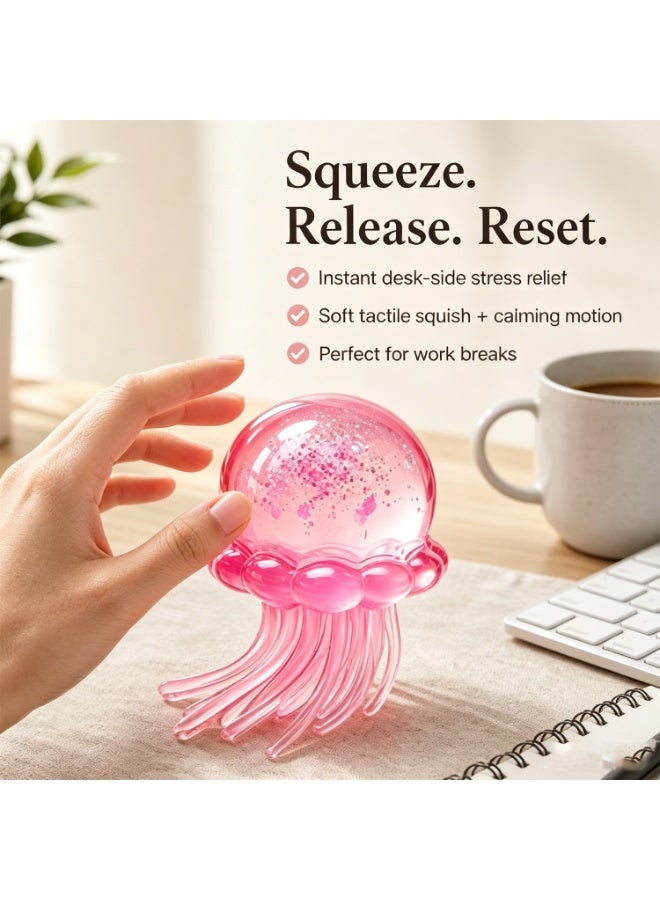 Glitter Jellyfish Squishy Toy | Slow Rising Stress Relief Fidget Toy for Kids Adults 3+/pink - Image 2