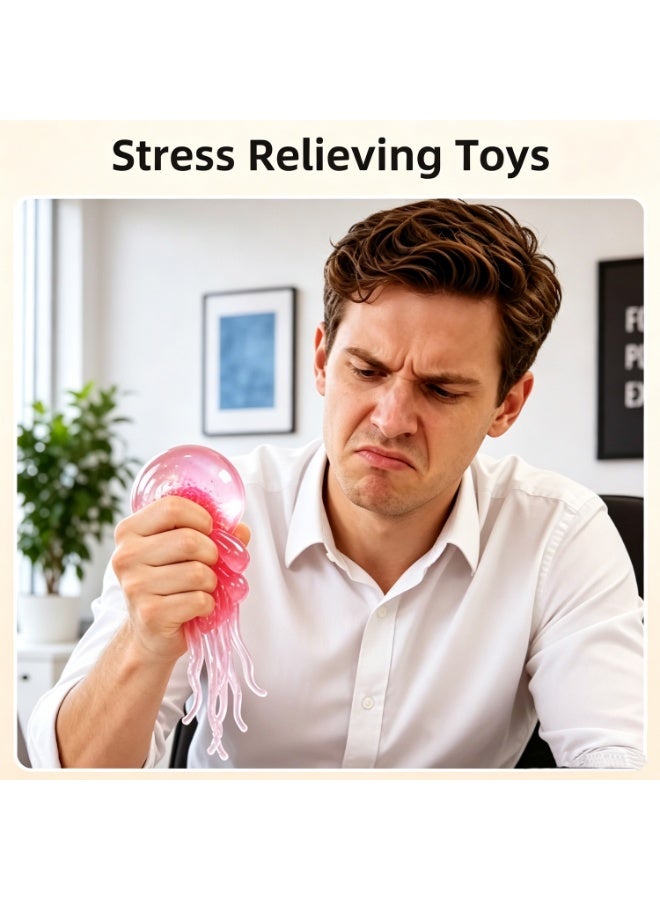 Glitter Jellyfish Squishy Toy | Slow Rising Stress Relief Fidget Toy for Kids Adults 3+/pink - Image 4