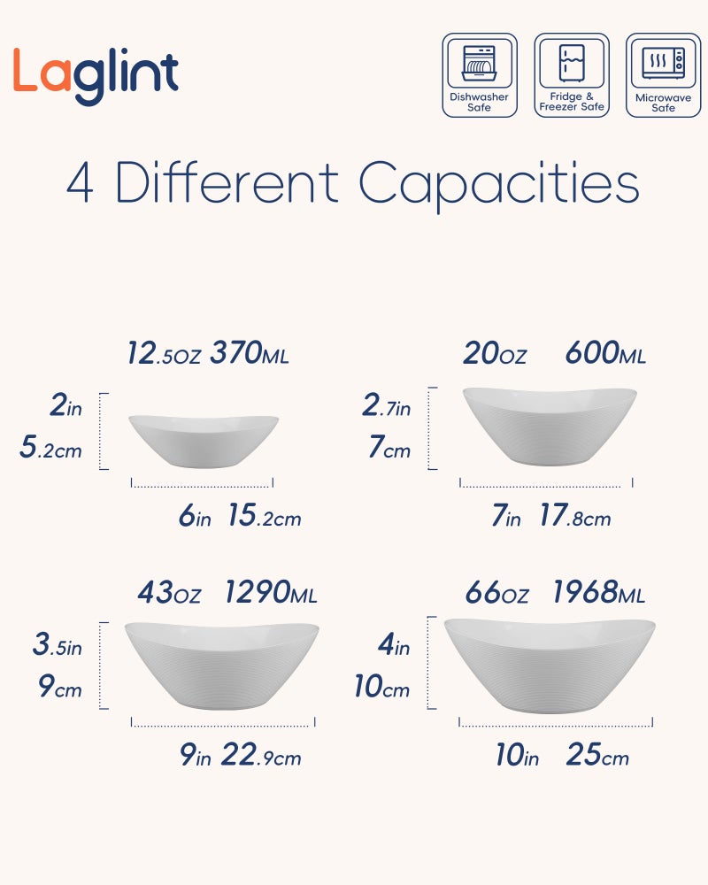 LaGlint Oval Serving Bowls Set of 4, 12/20/43/66 OZ Opal Glass Lightweight White Nesting Bowls, Microwave & Dishwasher Safe Versatile Mixing Prep Bowl for Salad Fruit Pasta Dessert - Image 5