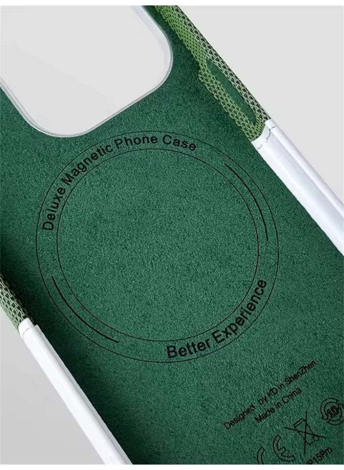 جراب جلد مع حامل بطاقات متوافق مع MagSafe لهاتف iPhone 16 Pro Max – يدعم الشحن اللاسلكي، حماية عدسة معدنية، تصميم ثنائي اللون (أخضر/أبيض) - Image 3