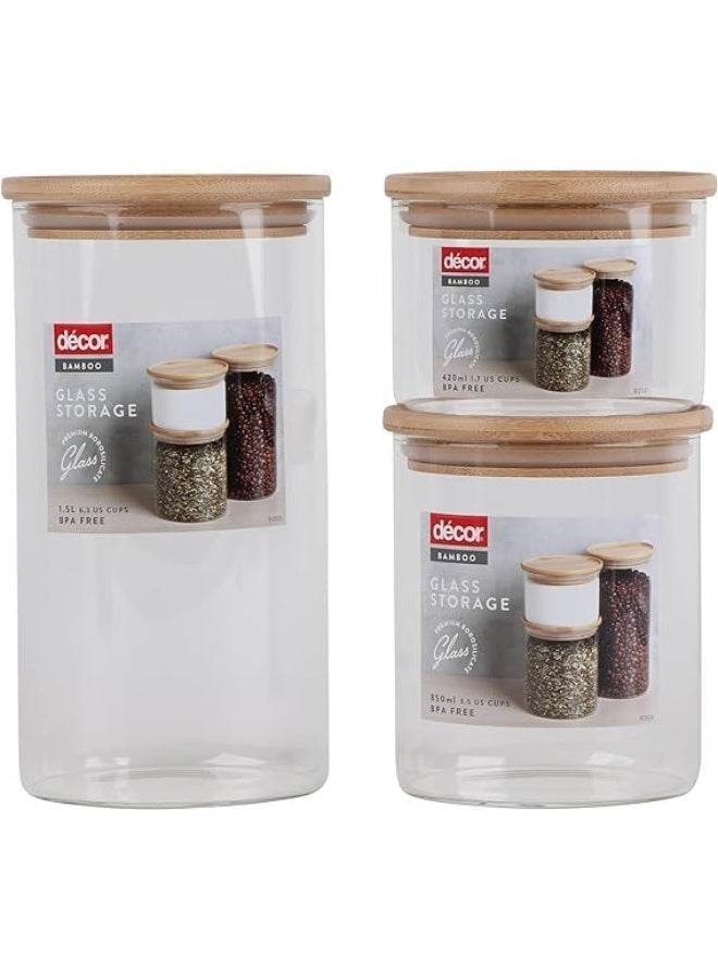 Decor Bamboo Glass Storage Jars Clear Airtight Food Canisters For Kitchen With Wooden Lid 1.5L - Image 3
