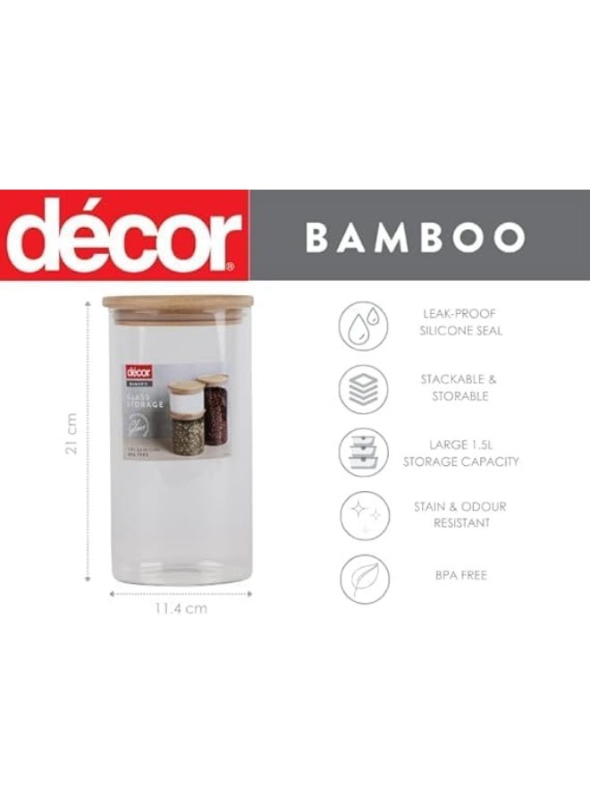 Decor Bamboo Glass Storage Jars Clear Airtight Food Canisters For Kitchen With Wooden Lid 1.5L - Image 4