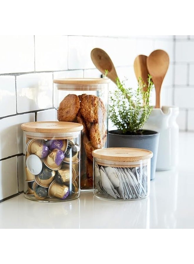 Decor Bamboo Glass Storage Jars Clear Airtight Food Canisters For Kitchen With Wooden Lid 1.5L - Image 2
