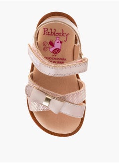 Pablosky Girls' Bow Accent Strap Sandals with Hook and Loop Closure  - Image 4