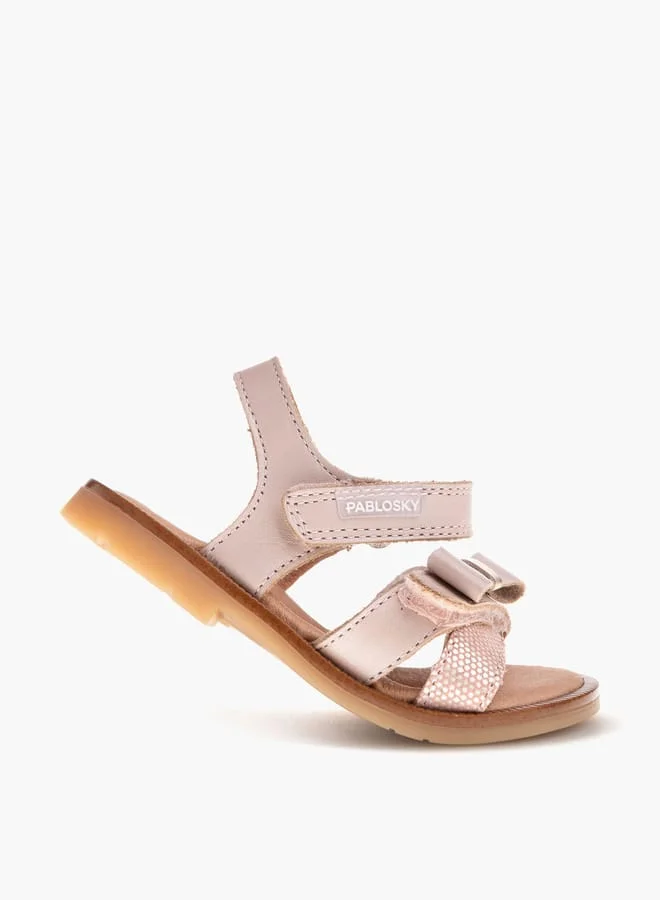 Pablosky Girls' Bow Accent Strap Sandals with Hook and Loop Closure