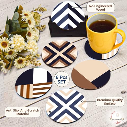 My Creative Hut Tea Coasters Set of 6, Beautiful Design with Stand for Tea Cups, Coffee Mugs, and Glasses, Ideal for Gifting (Chevron) - Image 5