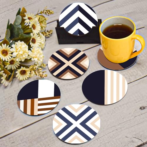 My Creative Hut Tea Coasters Set of 6, Beautiful Design with Stand for Tea Cups, Coffee Mugs, and Glasses, Ideal for Gifting (Chevron) - Image 1