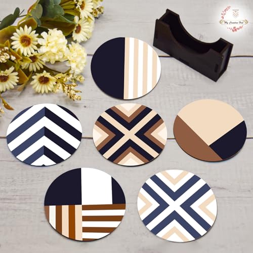 My Creative Hut Tea Coasters Set of 6, Beautiful Design with Stand for Tea Cups, Coffee Mugs, and Glasses, Ideal for Gifting (Chevron) - Image 3