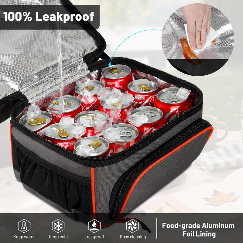 MIER 2 Compartment Lunch Bag Tote with Shoulder Strap for Men and Women Insulated Leakproof Cooler Bag, Grey/Orange - Image 5