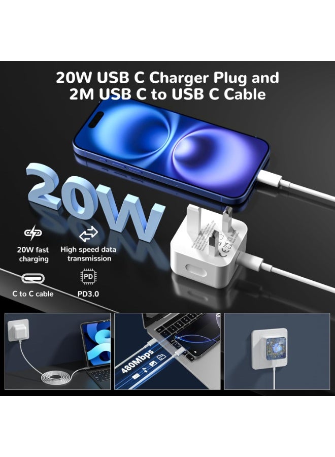 LBMT iPhone 17 16 15 Charger Fast Charging, 2Pack 20W USB C Fast Charger Plug with 2M Type C to C Cable Lead for Apple iPhone 17 Pro Max/17 Air/16 Pro Max/16 Pro/16 Plus/15 Pro Max/15 Plus/15/iPad Pro/Mini - Image 5