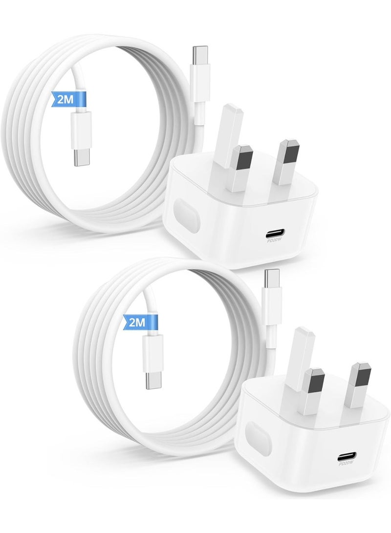 LBMT iPhone 17 16 15 Charger Fast Charging, 2Pack 20W USB C Fast Charger Plug with 2M Type C to C Cable Lead for Apple iPhone 17 Pro Max/17 Air/16 Pro Max/16 Pro/16 Plus/15 Pro Max/15 Plus/15/iPad Pro/Mini - Image 1
