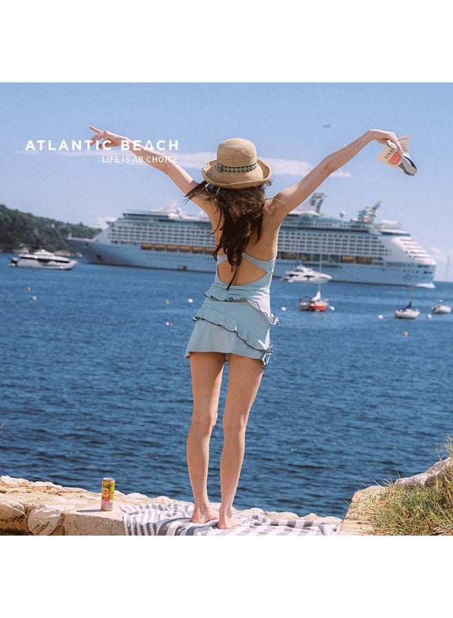 Atlanticbeach New Popular One-piece Swimsuit For Women Blue Cake Skirt Style Strappy Beach Vacation Hot Spring Swimwear - Image 2