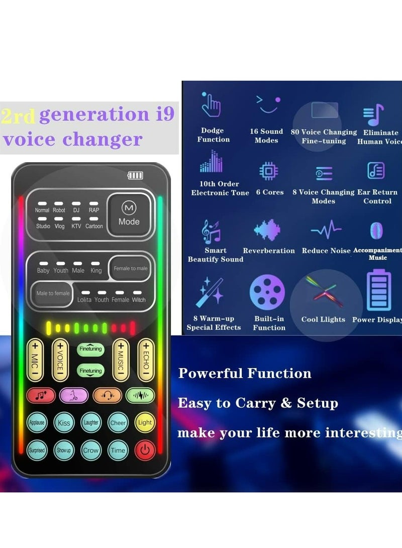Portable Voice Changer, 2rd Generation i9 Live Sound Card, Cool Lights Sound Board - Voice Disguiser/Modulator for PS4/PS5/Xbox One/PC/Phone/Laptops with Adjustable Voice Functions - Image 3