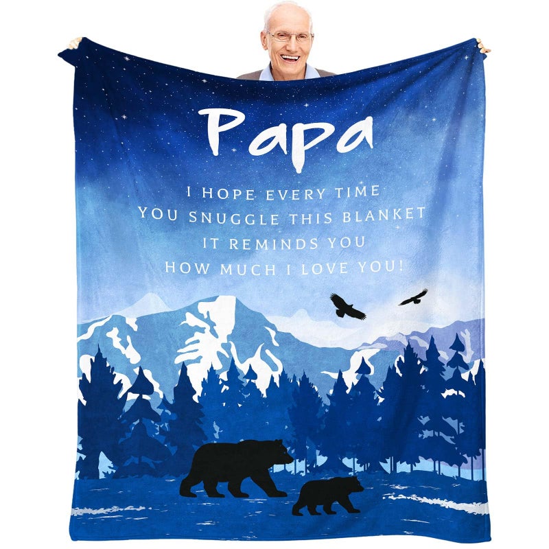 Yufrtck Fathers Day Papa Gifts from Grandchildren Papa Birthday Gifts Gifts for Papa from Granddaughter Grandson Best Papa Ever Gifts from Grandkids Presents for Papa Fleece Blankets 60 x 50 Inch