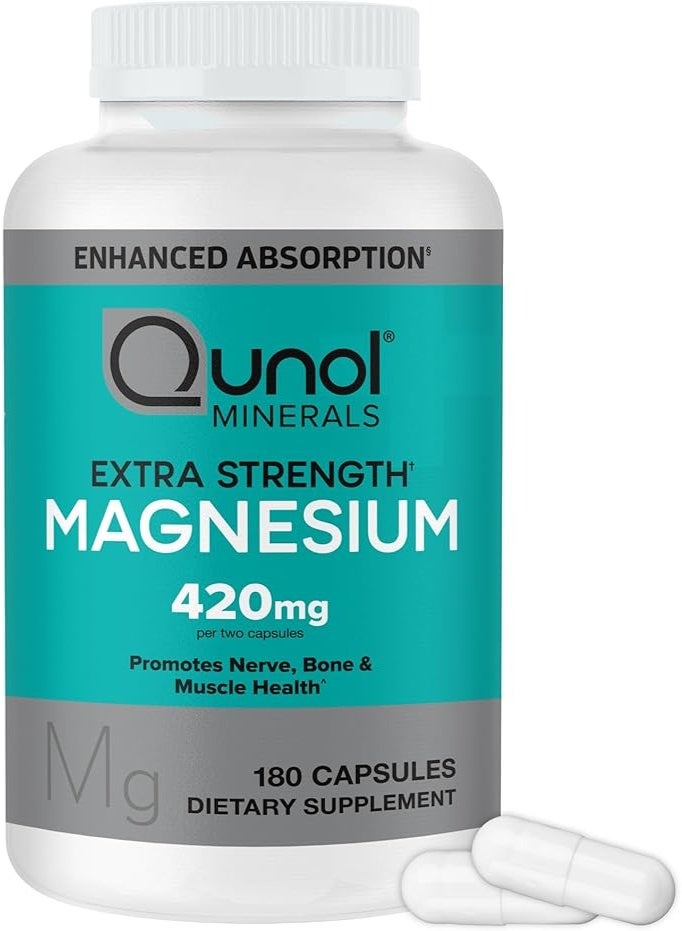 Qunol Magnesium Capsules 420mg, Extra Strength, Bone and Muscle Health Supplement, 180 Count - Image 1