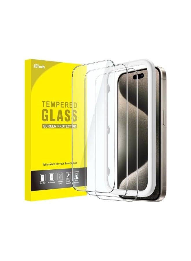 Jetech Screen Protector for iPhone 15 Pro Max 6.7-Inch, Tempered Glass Film with Easy Installation Tool, Case-Friendly, HD Clear, 3-Pack - Image 1