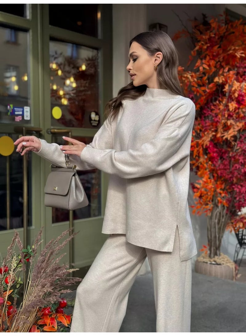 NIBEMINENT Knitting 2 Piece Set Women Pullover Sweater Pants Suit Knitted Top Half High Collar Jumpers Trousers Outfits Autumn Winter - Image 2