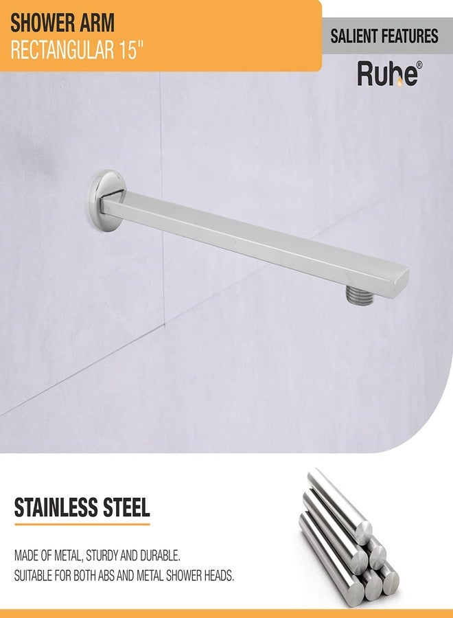 Ruhe® 15inch Rectangular Shower Arm | Premium Grade Stainless Steel Square Shower Arm with Flange (Chrome Finish) - Image 1