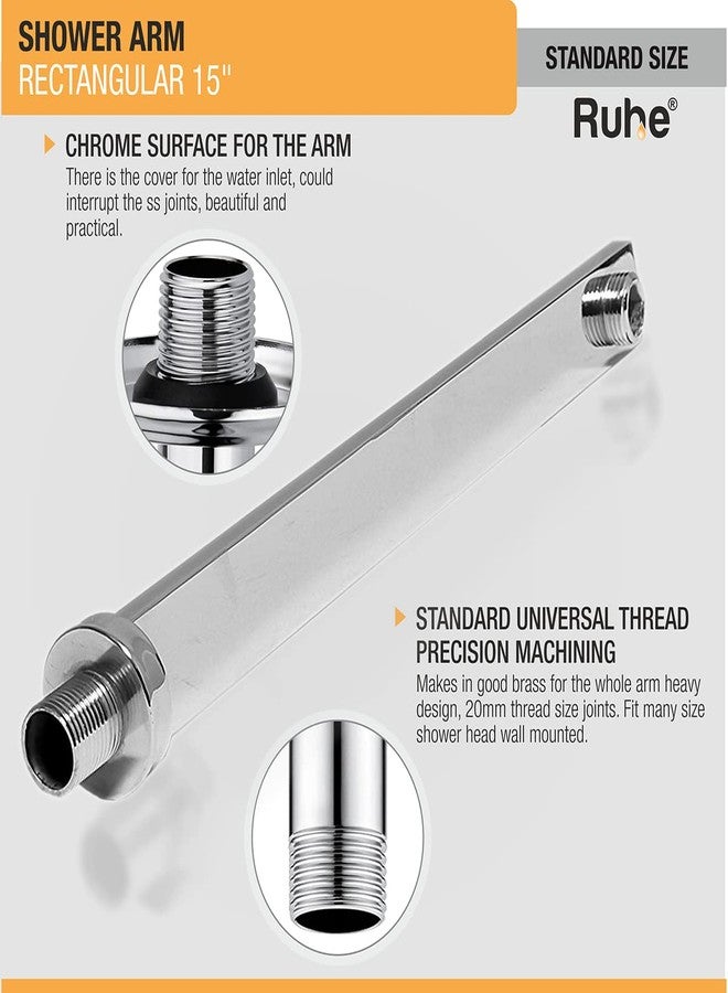 Ruhe® 15inch Rectangular Shower Arm | Premium Grade Stainless Steel Square Shower Arm with Flange (Chrome Finish) - Image 2
