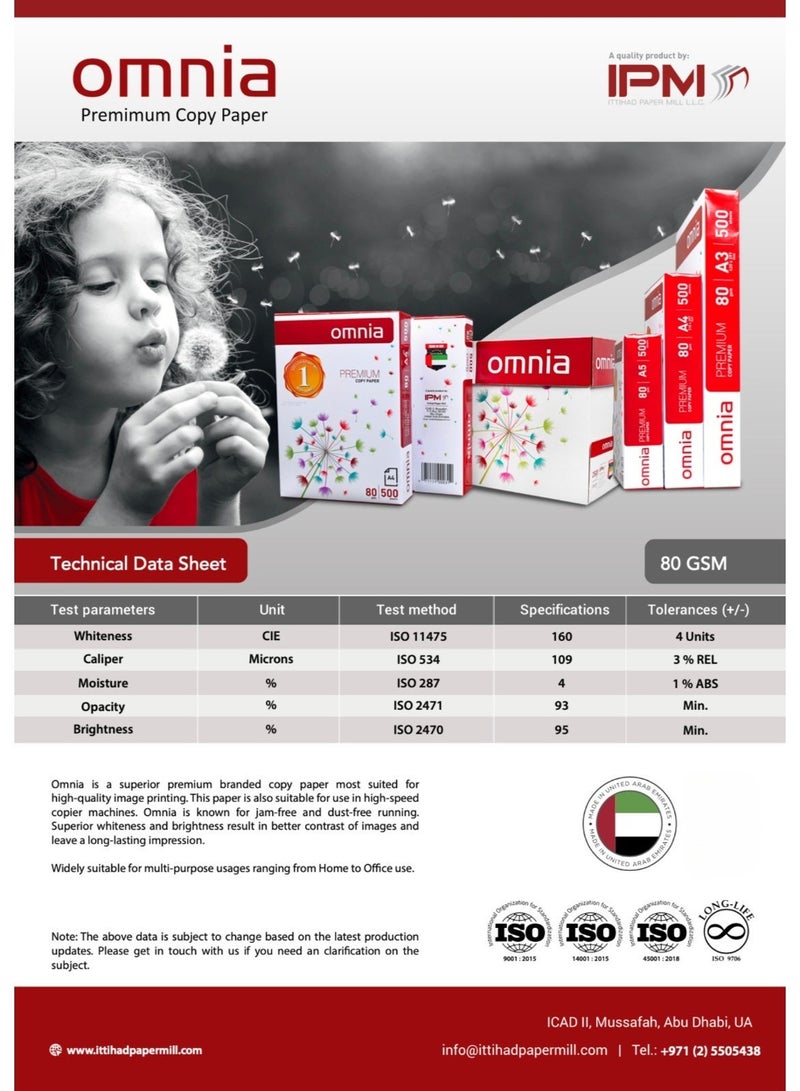 Omnia A4 Copy Paper – 1 Carton (5 Reams x 500 Sheets) – 80 GSM, Total 2500 - Image 2