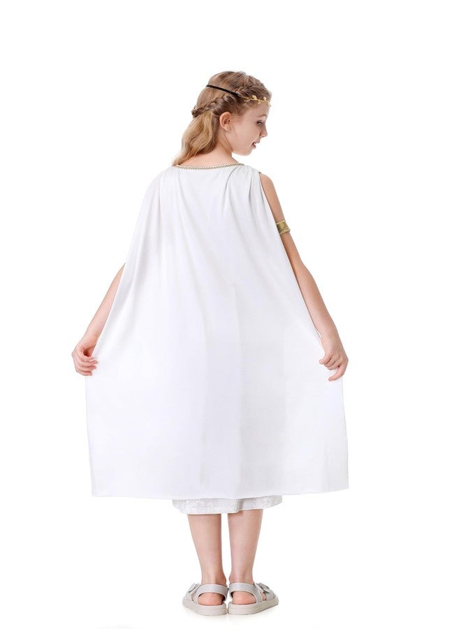 GRAJTCIN Kids Greek Goddess Costume Girls Athena Toga Roman Princess Dress Saint Medieval Halloween Christmas Cosplay Outfit (L, White) - Image 3