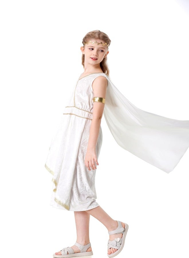 GRAJTCIN Kids Greek Goddess Costume Girls Athena Toga Roman Princess Dress Saint Medieval Halloween Christmas Cosplay Outfit (L, White) - Image 2