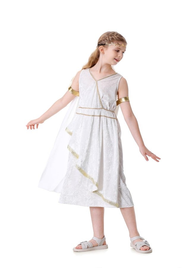 GRAJTCIN Kids Greek Goddess Costume Girls Athena Toga Roman Princess Dress Saint Medieval Halloween Christmas Cosplay Outfit (L, White) - Image 4