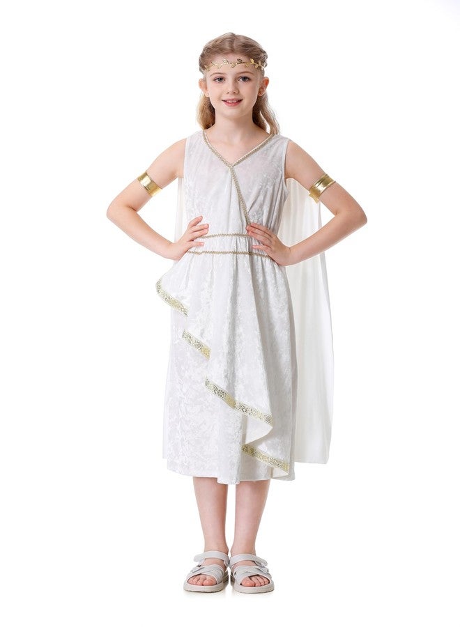 GRAJTCIN Kids Greek Goddess Costume Girls Athena Toga Roman Princess Dress Saint Medieval Halloween Christmas Cosplay Outfit (L, White) - Image 1