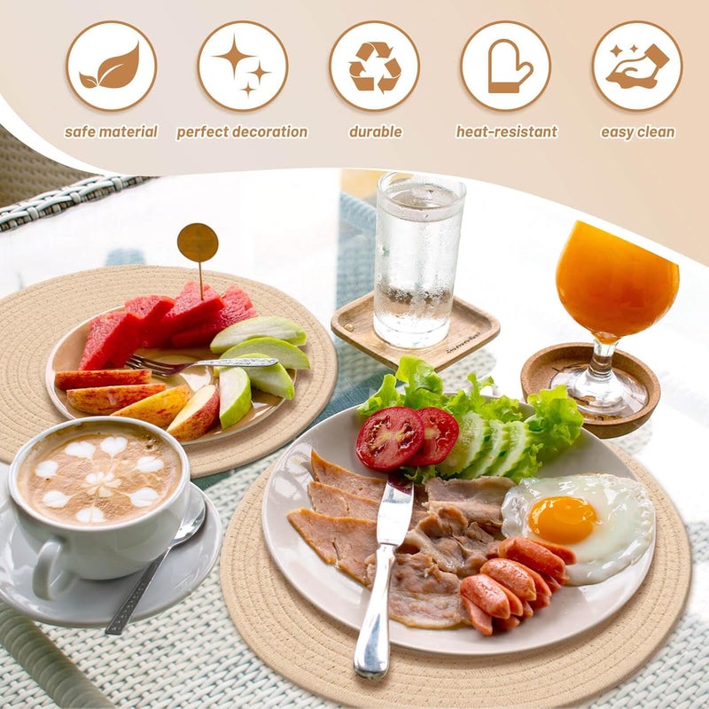 Billbotk Round Woven Placemats Set of 4 13 Inches Table Place Mats for Dining Table Hot Pads for Kitchen Trivets for Hot Dishes Pots and PansTabletop AccessoriesBeige - Image 4