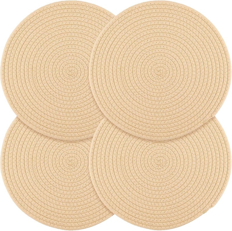 Billbotk Round Woven Placemats Set of 4 13 Inches Table Place Mats for Dining Table Hot Pads for Kitchen Trivets for Hot Dishes Pots and PansTabletop AccessoriesBeige - Image 1