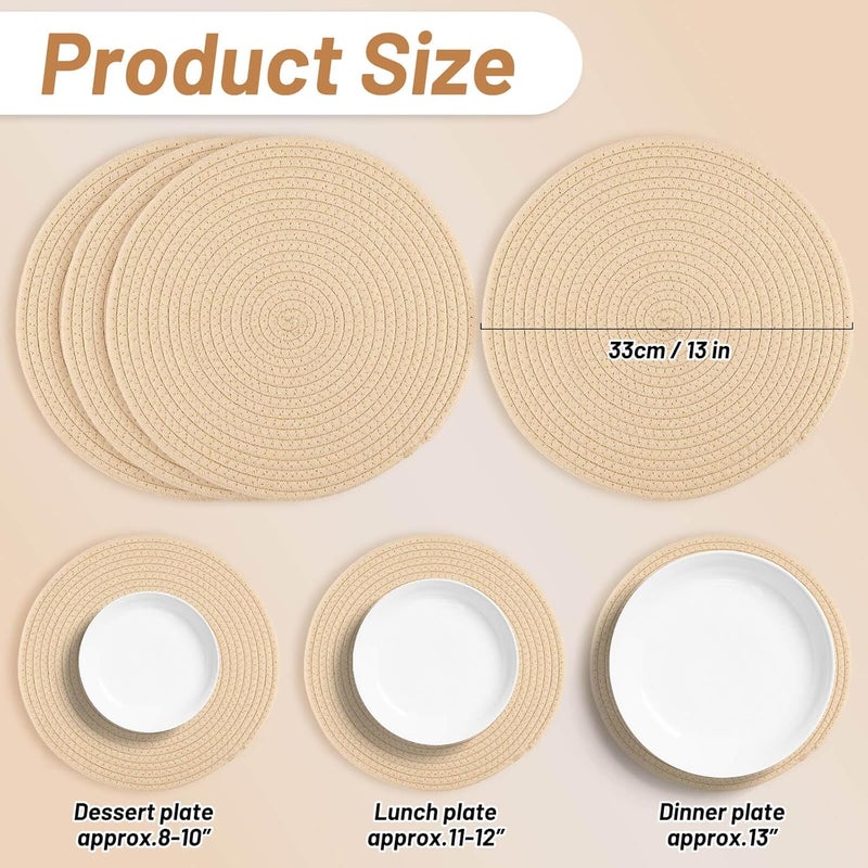 Billbotk Round Woven Placemats Set of 4 13 Inches Table Place Mats for Dining Table Hot Pads for Kitchen Trivets for Hot Dishes Pots and PansTabletop AccessoriesBeige - Image 2