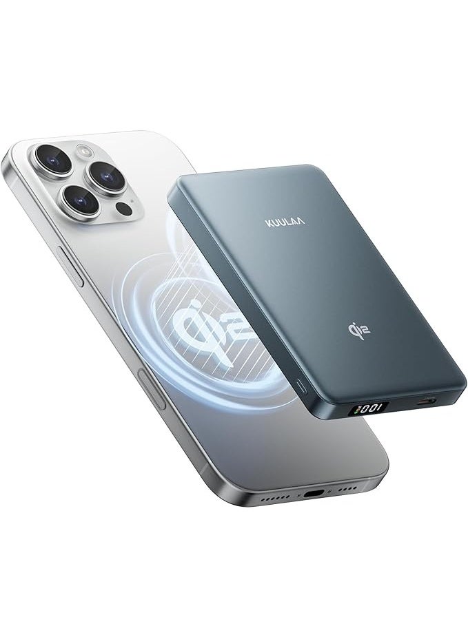 كولا بنك الطاقة 10000mAh Qi2 شاحن لاسلكي 15W الشحن السريع ، شاحن الهاتف المحمول المغناطيسي PD20W USB C حزمة بطارية متوافقة مع iPhone 17-12 Serie - رمادي - Image 1