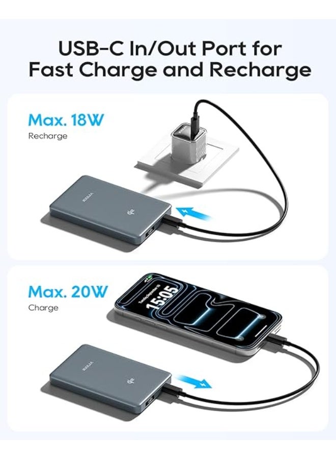 كولا بنك الطاقة 10000mAh Qi2 شاحن لاسلكي 15W الشحن السريع ، شاحن الهاتف المحمول المغناطيسي PD20W USB C حزمة بطارية متوافقة مع iPhone 17-12 Serie - رمادي - Image 3