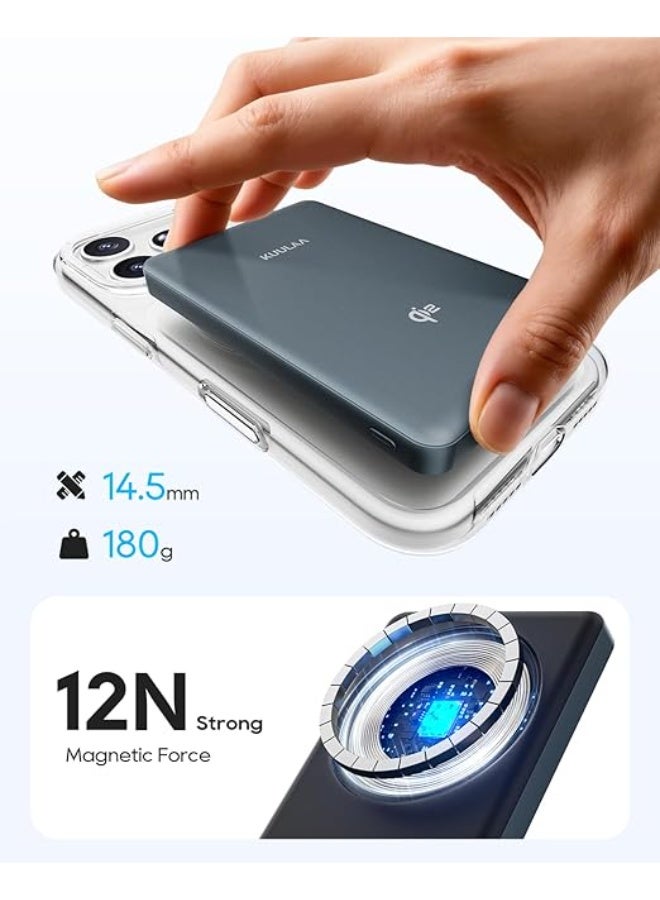 كولا بنك الطاقة 10000mAh Qi2 شاحن لاسلكي 15W الشحن السريع ، شاحن الهاتف المحمول المغناطيسي PD20W USB C حزمة بطارية متوافقة مع iPhone 17-12 Serie - رمادي - Image 4