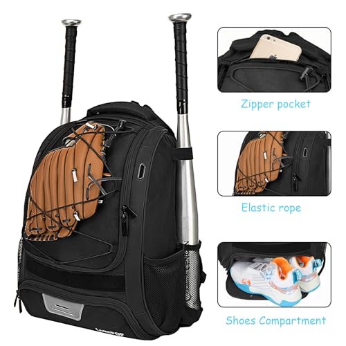 LARIPOP Youth Baseball Bag - Bat Backpack for Baseball, T-Ball & Softball Equipment & Gear, Bat & Glove Holder Gift, Large Main Compartment for Helmet & accessories, Separate Shoes Compartment, Fence Hook - Image 5