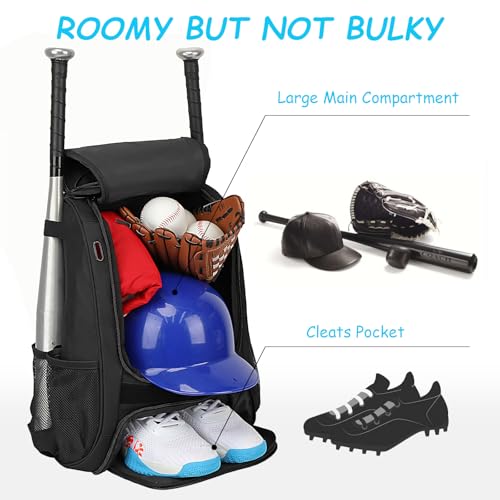 LARIPOP Youth Baseball Bag - Bat Backpack for Baseball, T-Ball & Softball Equipment & Gear, Bat & Glove Holder Gift, Large Main Compartment for Helmet & accessories, Separate Shoes Compartment, Fence Hook - Image 2