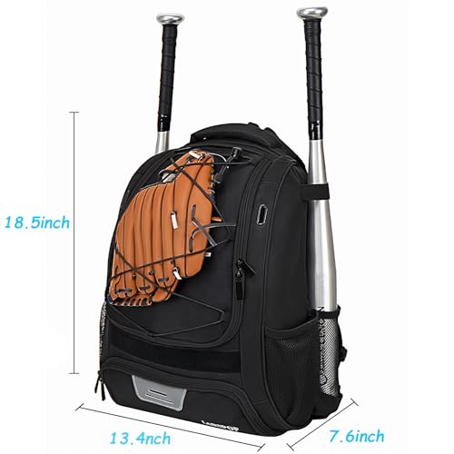 LARIPOP Youth Baseball Bag - Bat Backpack for Baseball, T-Ball & Softball Equipment & Gear, Bat & Glove Holder Gift, Large Main Compartment for Helmet & accessories, Separate Shoes Compartment, Fence Hook - Image 3