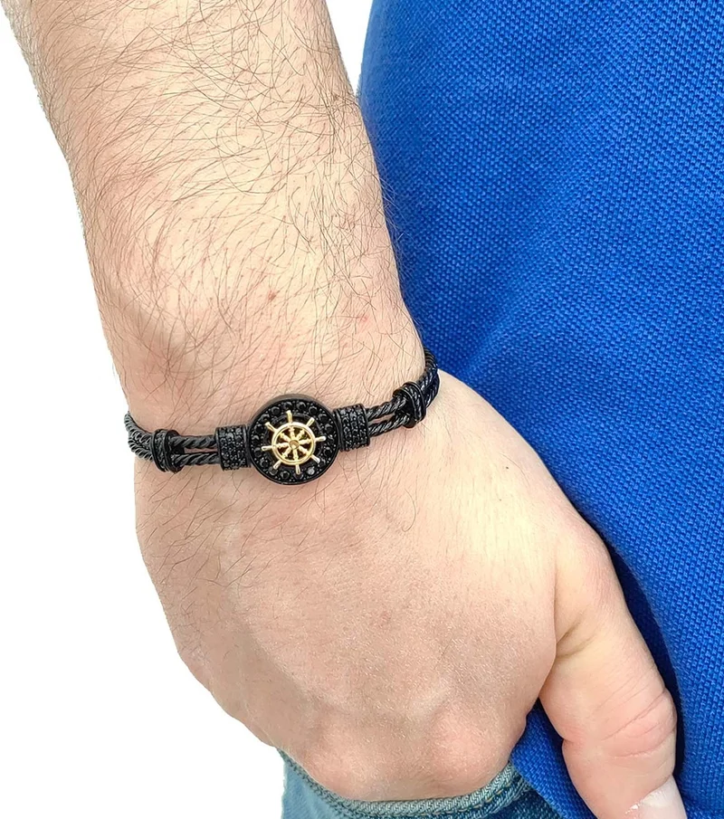 Chavin Black Gold Rudder Figured Brass Men's Bracelet ER64SY