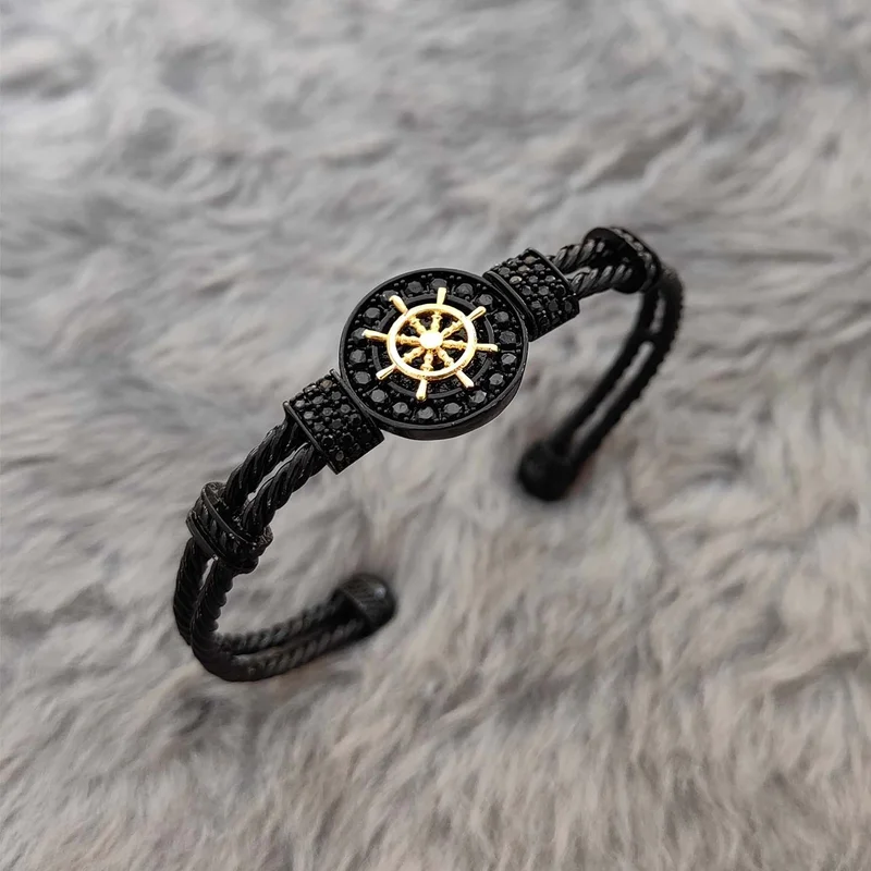 Chavin Black Gold Rudder Figured Brass Men's Bracelet ER64SY