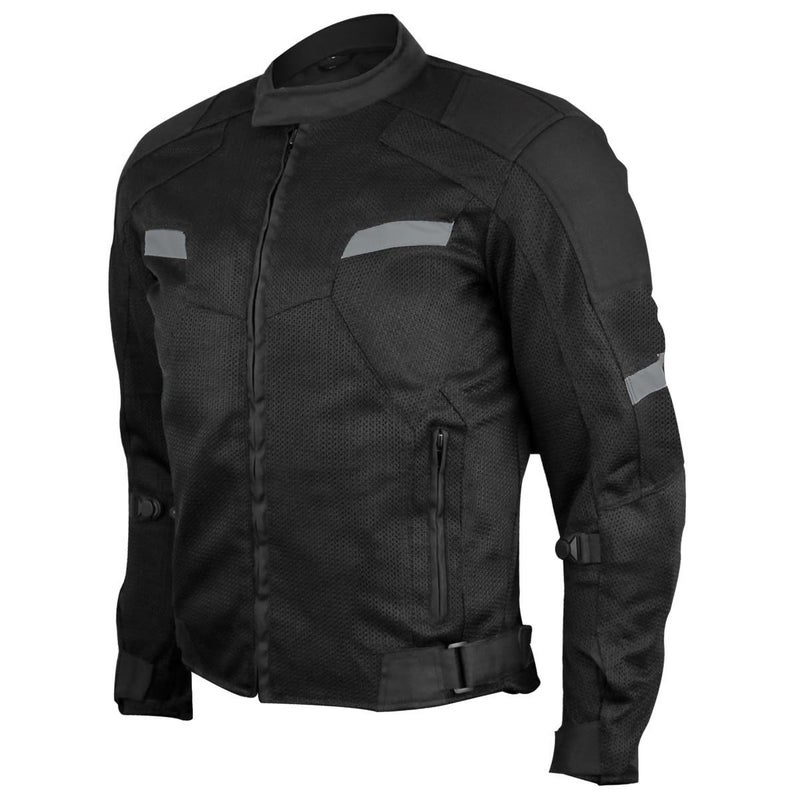 Vance Leather Viper Mens Black Reflective Mesh Motorcycle Jacket w/CE Armor & Thermal Removable Liner (Black, 2X-Large)