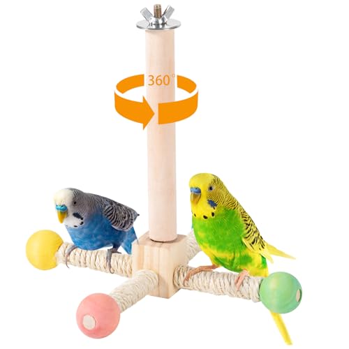FrgKbTm Rotating Bird Perches Toy Interactive Spinning Parrot Parakeet Toys Wooden Exercise Stand Bird Cage Accessories for BudgiesCockatielsSmall Birds - Image 1