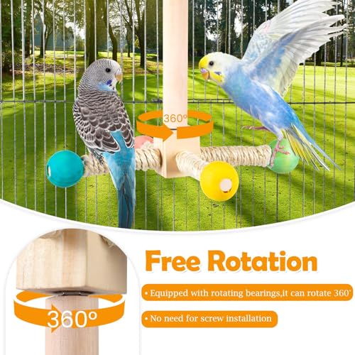 FrgKbTm Rotating Bird Perches Toy Interactive Spinning Parrot Parakeet Toys Wooden Exercise Stand Bird Cage Accessories for BudgiesCockatielsSmall Birds - Image 3