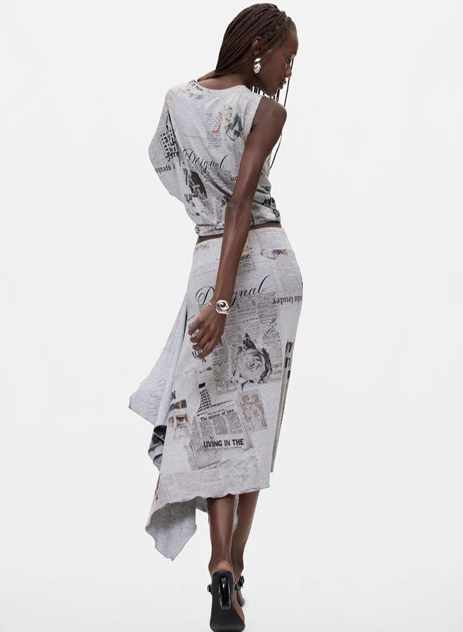 Desigual Grey Asymmetrical printed skirt for Women | Best Price UAE