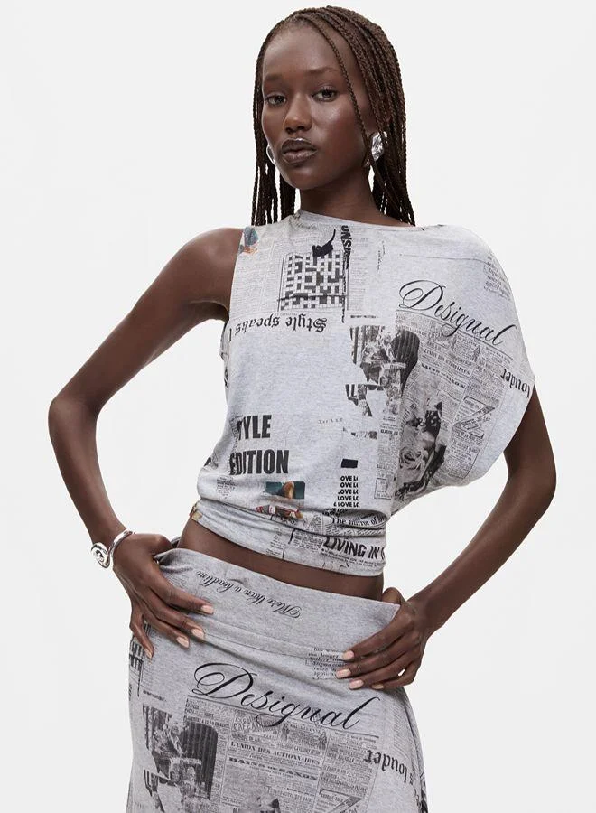 Desigual Grey Asymmetrical printed skirt for Women | Best Price UAE