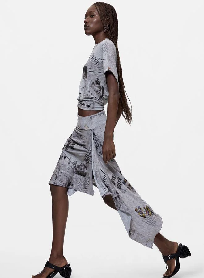 Desigual Grey Asymmetrical printed skirt for Women | Best Price UAE